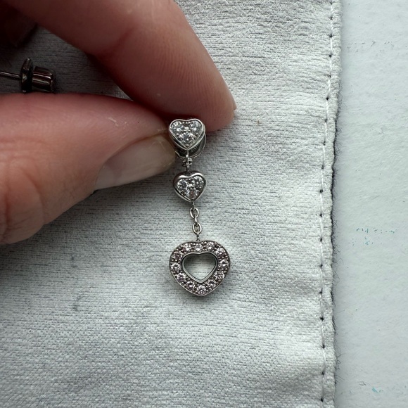 Chopard Silver Heart Dangle Earrings with Crystal Accents - Picture 8 of 10